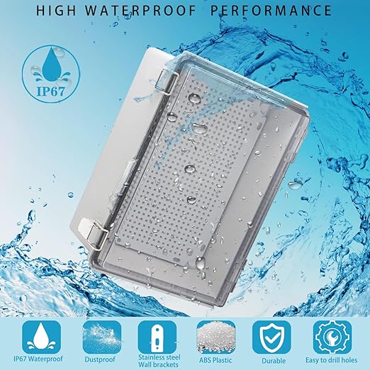Waterproof Electrical Box Junction Box Weatherproof IP67 ABS Plastic Enclosure Switch Router Project Box Electronics DIY Enclosure with Mounting Plate and Wall Bracket Clear 11.8"x7.9"x5.1"