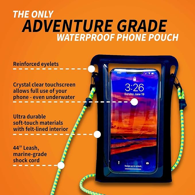 Stash7 Waterproof Phone Pouch w/Long Lanyard | IPX8 Adventure Grade Cellphone Dry Bag Case, Fits iPhone 15 Pro Max,14 Pro Max, 13 Pro Max, XS, XR, Galaxy S21, for Snorkeling, Kayaking, Cruise Orange