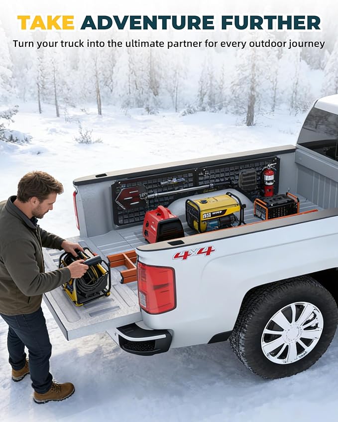 Trumgeta Aluminum Side Bed MOLLE Panel Fit for 2014–2018 Chevy Silverado 5.8FT, Easy No-Drill Install, Heavy-Duty Truck Bed Organizer Rack System for Tools Gear Accessories