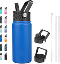 BJPKPK Insulated Water Bottles with Straw Lid, 18oz Stainless Steel Metal Water Bottle, Cold Hot Thermo with 3 Lids, Leak Proof BPA Free Travel Cup, Wide Mouth Flasks, Thermo -Sapphire
