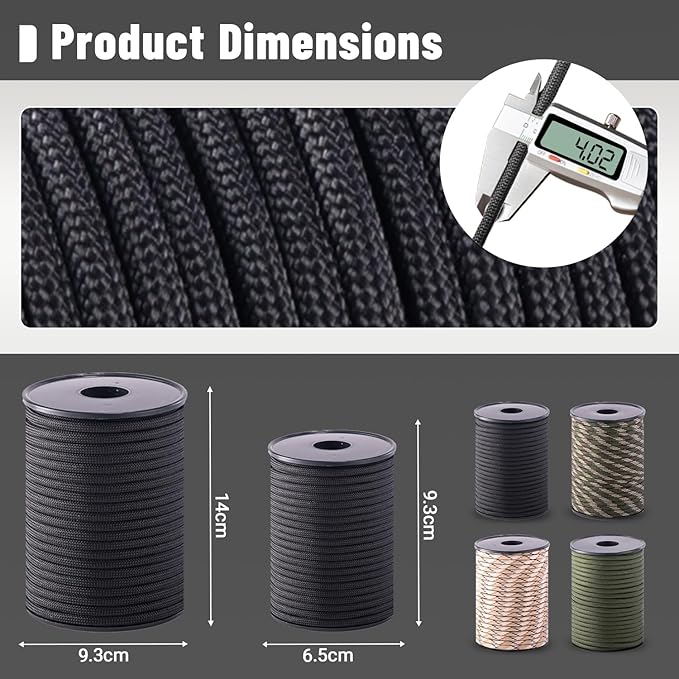 550 Paracord Rope,100ft/330ft 9 Strand Parachute Cord 4mm,Tactical Paracord Rope para Cord Lanyard for Climbing,Tent,Camping,Hammock,Clothsline,Hiking,Fishing,Survival Bracelet