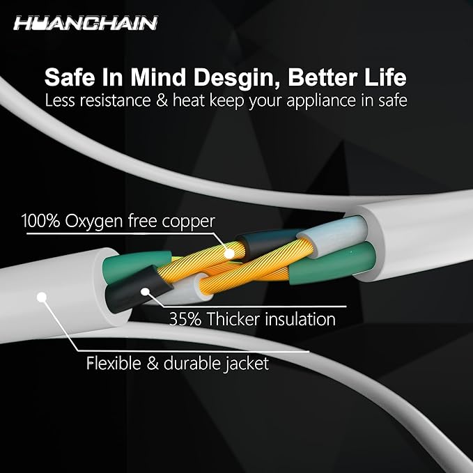 HUANCHAIN 13A 1625W 125V 16AWG 3 FT 16 Gauge White Indoor Outdoor Extension Cord Waterproof, Flexible Cold Weather 3 Prong Electric Cord Outside,SJTW, ETL Listed