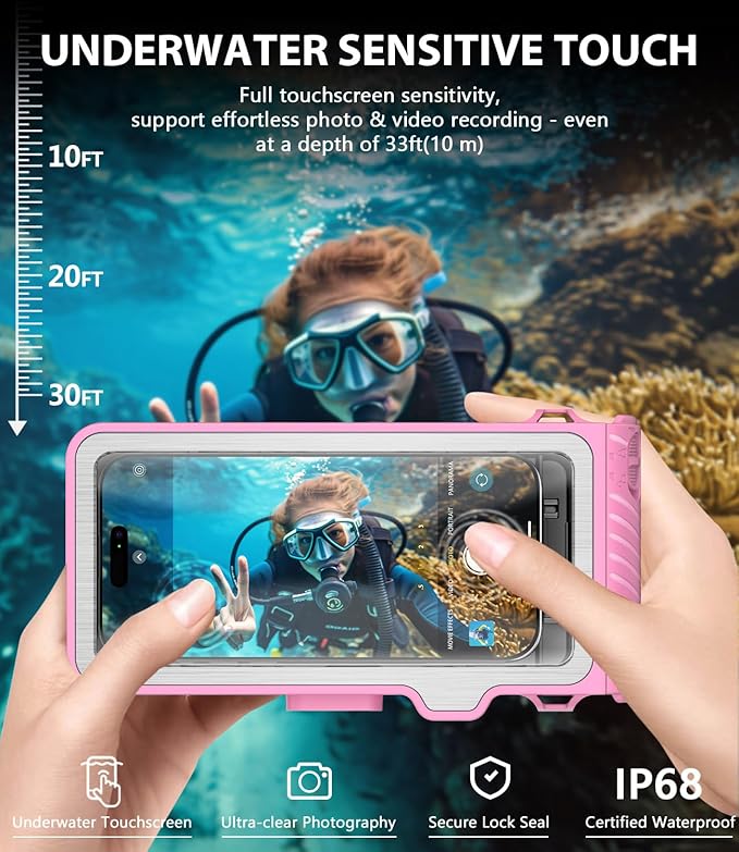 Waterproof Phone Case for Snorkeling - Underwater Touchscreen Housing, Universal Underwater Photo&Video Diving Case for iPhone 17/16/15/14 Pro Max Samsung Galaxy S25/S24 Ultra Up to 6.9'' Purple