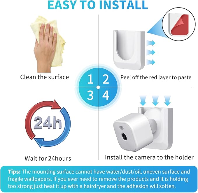 Blink Mini 2 No Drill Wall Mount Bracket for Blink Mini 2/Blink Outdoor 4/Blink Indoor Camera,No Screw Adhesive Blink Camera Mount for Blink Indoor Outdoor Camera 3Pack (Camera Not Included),White