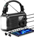 20000mAh Emergency Crank Radio, NOAA/AM/FM Portable Weather Radio, Solar Hand Crank Radio, Battery Powered with USB Phone Charger, Flashlight Reading Lamp & SOS for Survival Camping (Black)