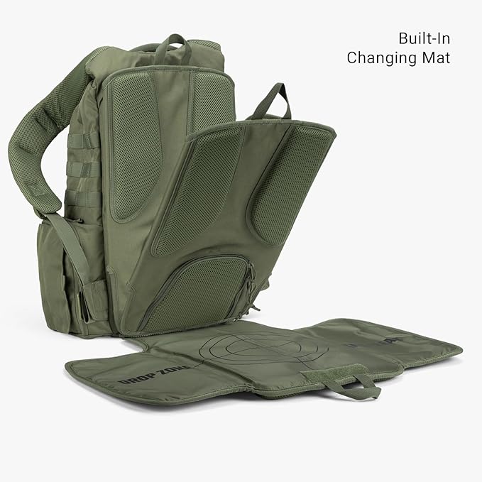 Tactical Baby Gear Daypack Tactical Diaper Bag Backpack for Dads - MOLLE compatible, Built-in Changing Mat, Stroller Straps (Ranger Green 4th Gen)