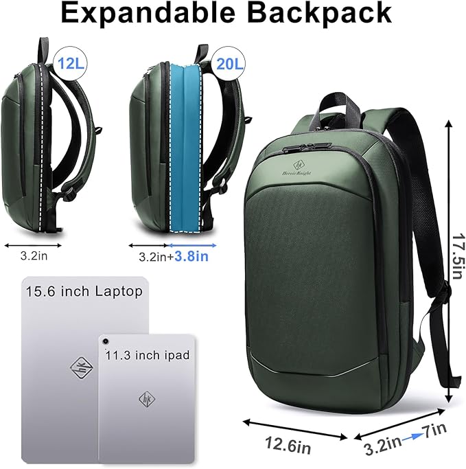 Slim Laptop Backpack for Men,Waterproof Expandable High Tech Business Work Backpack for Men and Women,15.6 Inch Lightweght Anti-theft Travel Backpack Durable College Casual Daypack Computer Laptop Bag