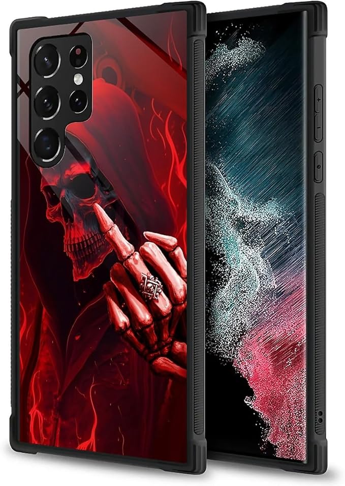 for Samsung Galaxy S23 Ultra Case, Gestures Funny Skull Pattern Graphic Design Girl Boy Soft Silicone Hard Acrylic Shock Protection for Samsung Galaxy S23 Ultra