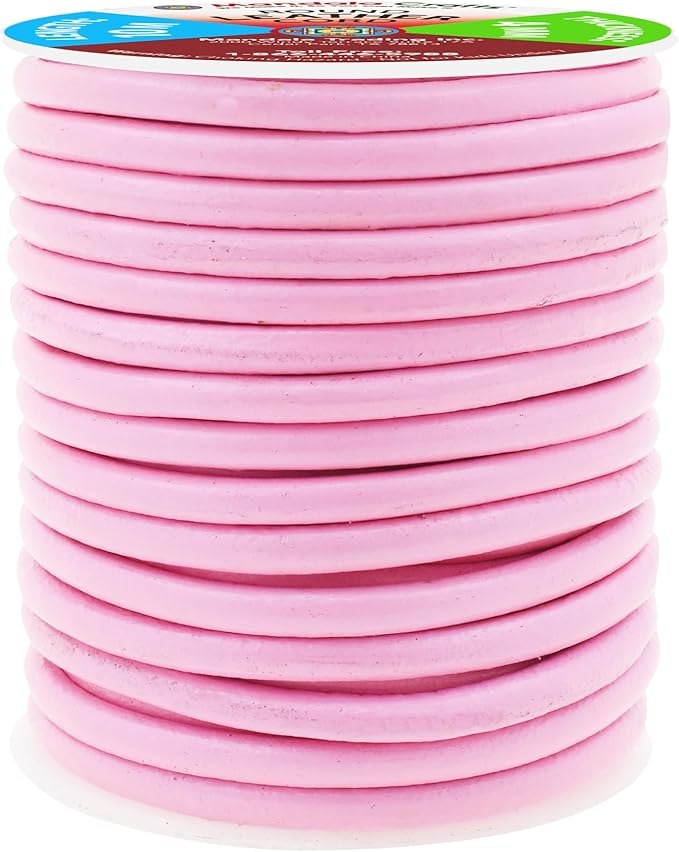 Mandala Crafts Round Genuine Pink Leather Cord for Jewelry Making – 4mm Cowhide Leather Rope String Lace for Kumihimo – 11 Yards Cowhide Craft Cording Spool