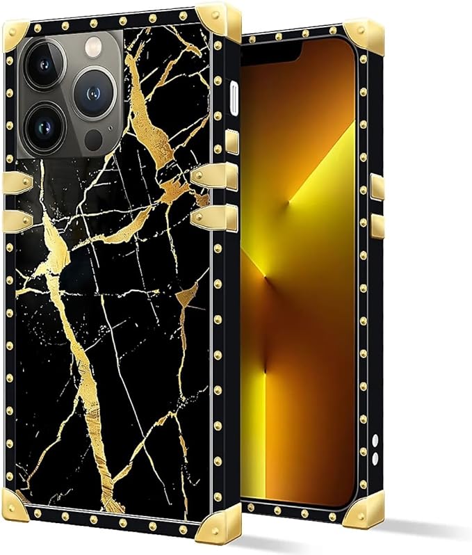 Compatible with iPhone 13 Pro Max Case, Black Gold Marble Nature Luxury Golden Decoration for Girl Women Soft TPU Shockproof Protective Hard PC Back for iPhone 13 Pro Max