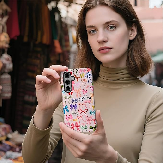 for Samsung Galaxy S23 FE Case,HL2 Aesthetic Color Bow Tie Hybrid 2 Layer Hard Shell Silicone Protective Pattern Design Case