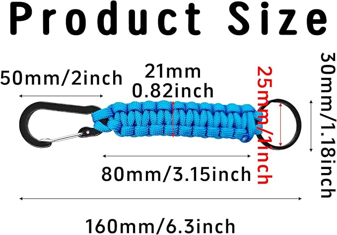 3PCS Paracord Keychain with Carabiner Clip, Braided Rope Key Chain Lanyard, Heavy Duty Paracord Keychain Ring for Men Women Outdoor Camping Hiking Backpack Survival Gear, Muitl-Color
