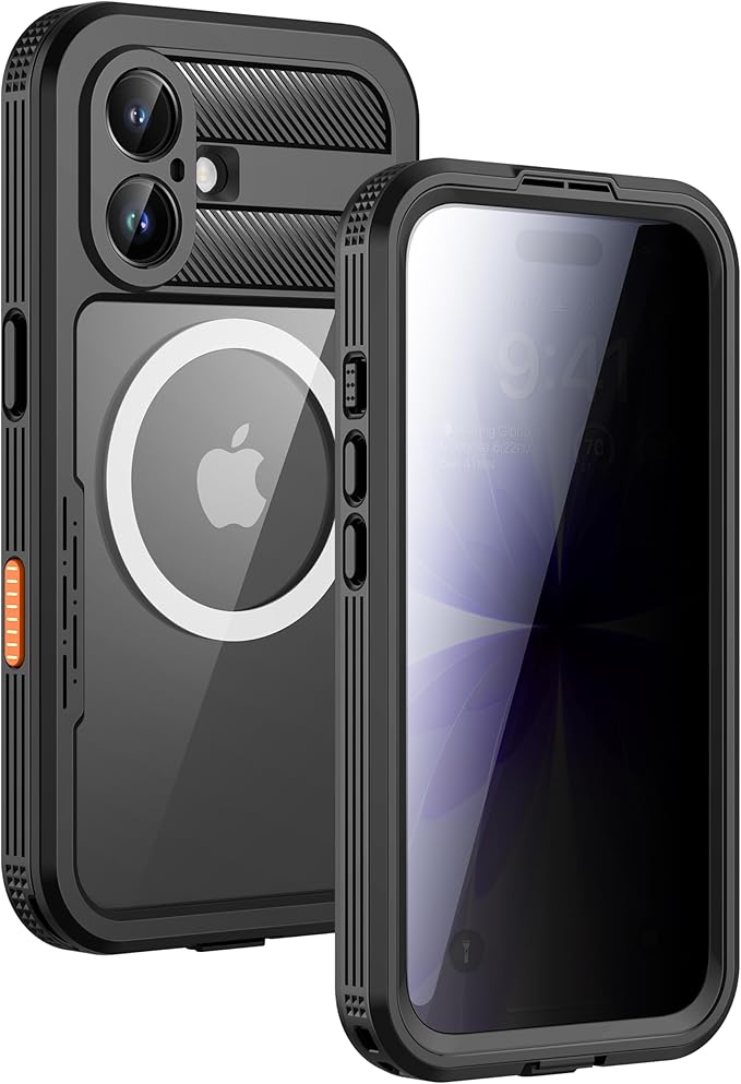 Lanhiem Magnetic for iPhone 17 Case, Built-in Privacy Screen Protector, IP68 Waterproof Dustproof Case, Compatible with MagSafe, Anti-Spy Full Body Phone Case for iPhone 17 6.3", Black
