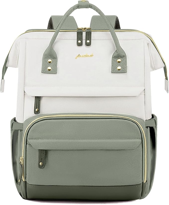 Focdod Laptop Backpack for Women Work Bag - 15.6 Inch Professional Womens Travel Backpack Purse Computer Laptop Bookbag Nurse Teacher Backpacks Waterproof Carry on Back Pack Beige Light Green