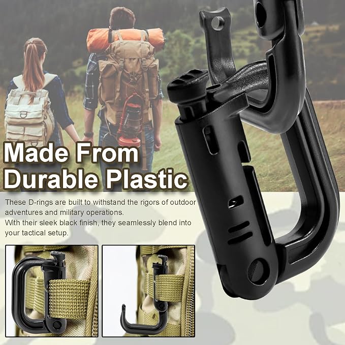 6 Pack 2.12“ Tactical Locking D Ring Plastic Carabiner Backapck Molle Hook Clip for Webbing Straps Bag