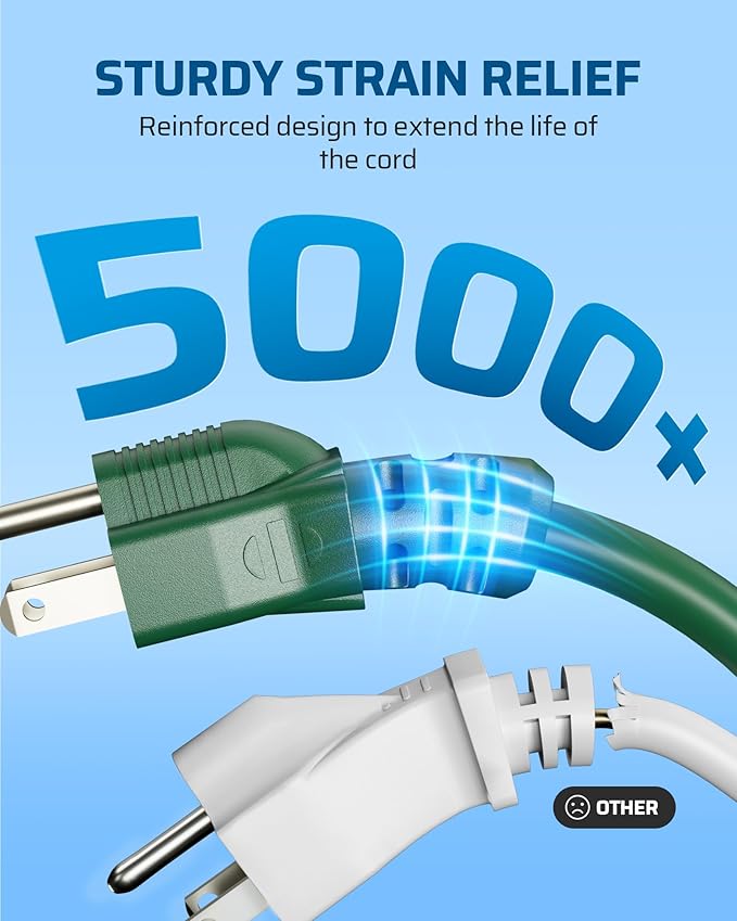DEWENWILS 25 FT Green Outdoor Tri-Tap Extension Cord Splitter,Halloween Weatherproof 16/3 SJTW Power Cable for Outdoor String Light, Holiday Decoration and Landscaping Lights, ETL Listed, Pack of 2