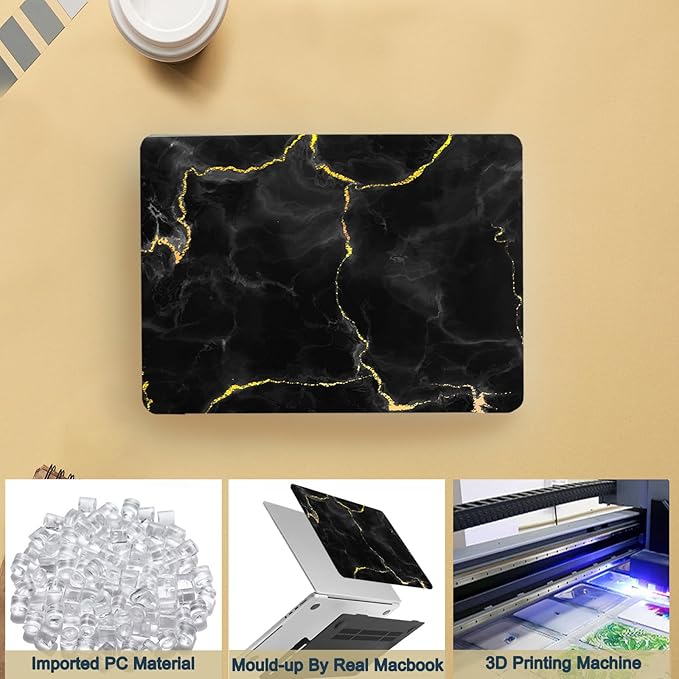 Hard Cover for MacBook Air 13 inch Case 2010-2017 Release (Model A1466 A1369),Pattern Design Protective Case & TPU Keyboard Cover for Apple Laptop Air 13.3",Black Marble