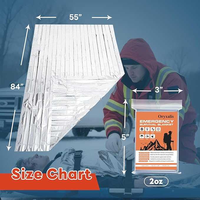 Emergency Mylar Thermal Blankets,Silver Foil Blanket Kit.Camping Heat Space Blankets for Survival,Perfect for Body Warmer in Hiking,Outdoor Traveling, First Aid (4 Pack)