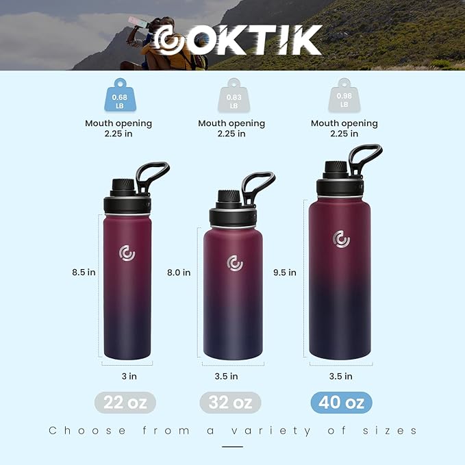 Sports Water Bottle 40oz, Insulated Water Bottle with Handle,Stainless Steel,Simple Modern,Suitable for Travel, School, Boy, Girl(Midnight)
