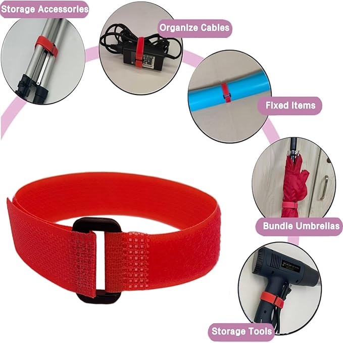 10 Pack (12 x 0.8 Inch) Reusable Fastening Cable Ties and Cable Straps Red Color,Adjustable Multi-Purpose Hook and Loop Straps Nylon Cable Ties Organizer Fastener Management Wire Straps