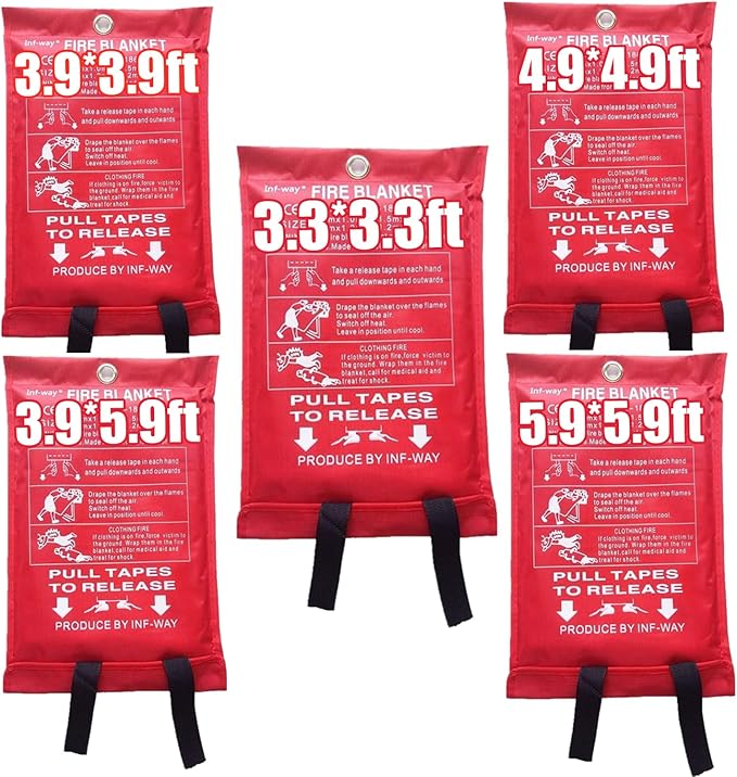 Inf-way Emergency Fire Blanket for Home and Kitchen, 5 Size for Choice, 2 Pack Large Fire Blanket 3.9x3.9ft