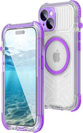 WIFORT for iPhone 15 Waterproof Case, [IP68 Underwater Dustproof][Built-in Screen][15FT Military Shockproof], 360 Full Body Sealed Protection Cover Magnetic Frosted Phone Case, 6.1" Purple