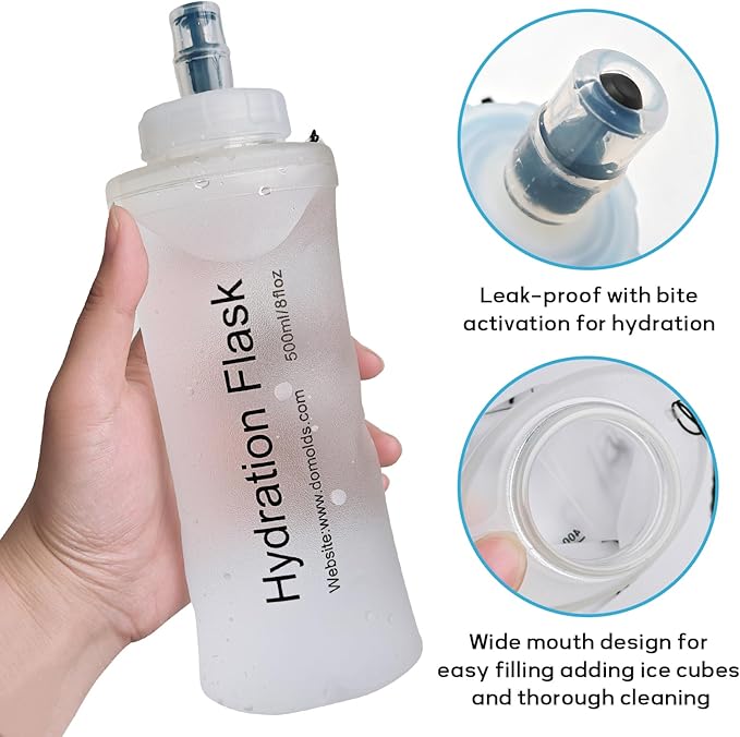 Soft Flask 500ML, TPU Collapsible Soft Water Bottle for Hydration Pack, Running Vest, Folding Water Bottle for Hiking, Cycling Hydration Flask - White