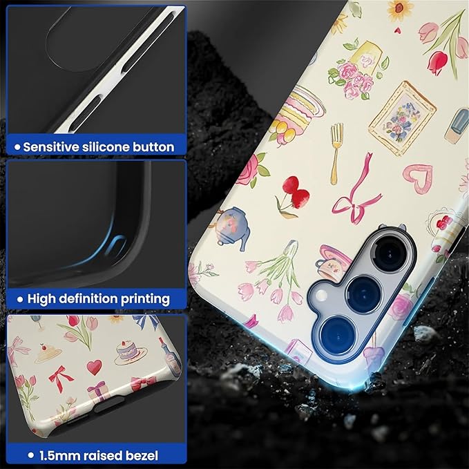 for Samsung Galaxy S25 Case,HL2 Aesthetic Bow Preppy Collage Hybrid 2 Layer Hard Shell Silicone Protective Pattern Design Case