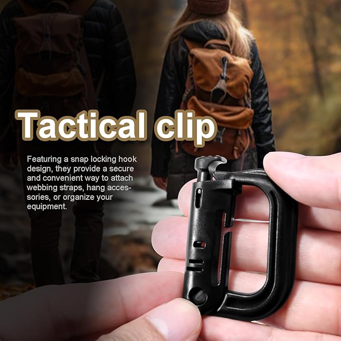 6 Pack 2.12“ Tactical Locking D Ring Plastic Carabiner Backapck Molle Hook Clip for Webbing Straps Bag