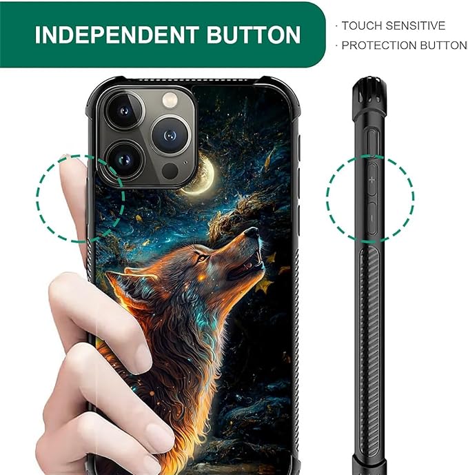 for iPhone 16 Pro Case, Star Cave Hungry Wolf Pattern Graphic Design Girl Boy Soft Silicone Hard Acrylic Shock Protection for iPhone 16 Pro