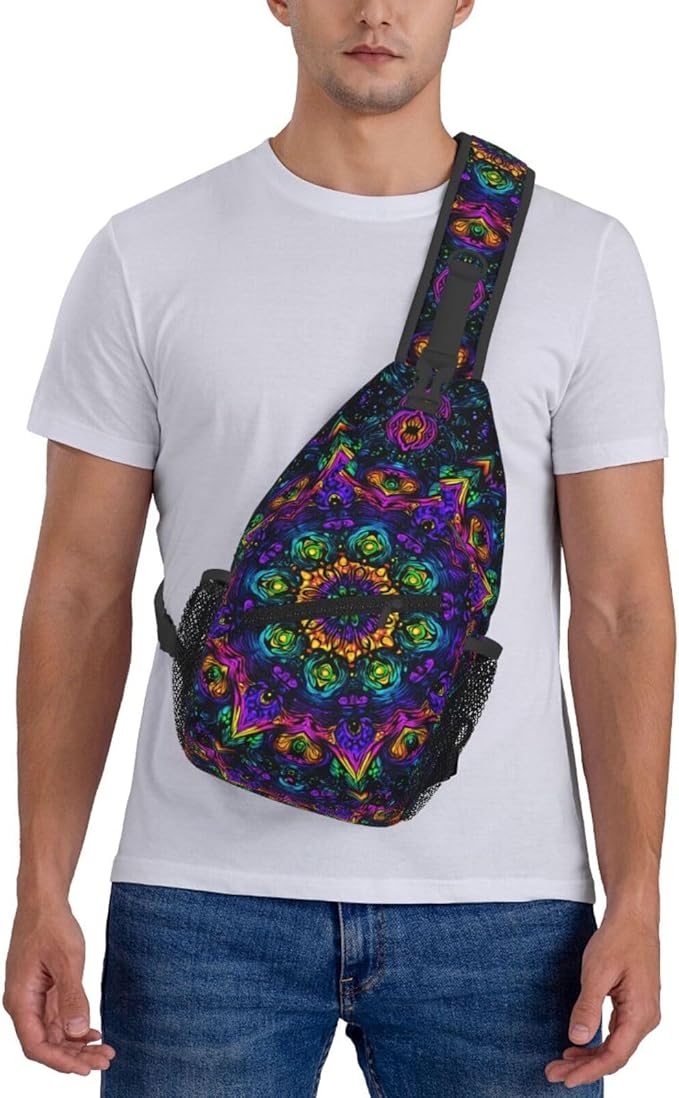 Psychadelic Trippy Art Sling Bag Crossbody Travel Hiking Chest Backpack Shoulder Daypack For Women Men