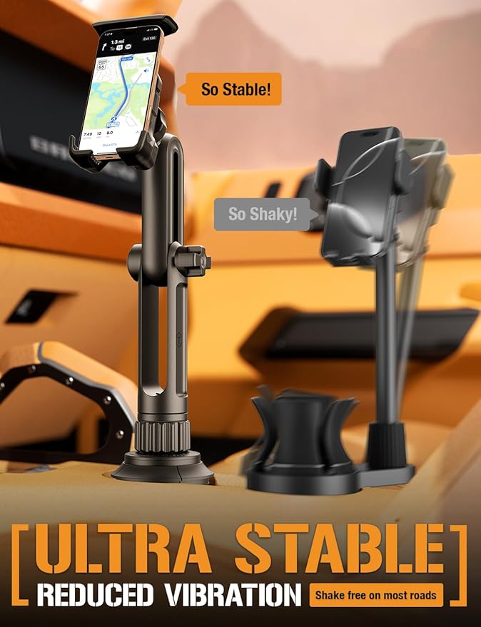 ToughTested Cup Holder Phone & Tablet Mount for Car – Heavy Duty Telescoping Boom GPS Mount for Large Smartphones & Tablets up to 12.1", Stable Base for Trucks, RVs, SUVs & Cars