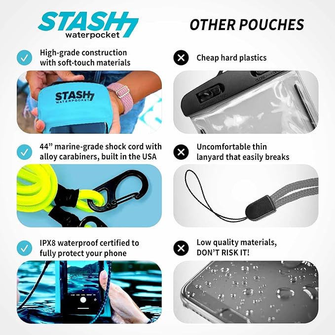 Stash7 Waterproof Phone Pouch w/Long Lanyard | IPX8 Adventure Grade Cellphone Dry Bag Case, Fits iPhone 15 Pro Max,14 Pro Max, 13 Pro Max, XS, XR, Galaxy S21, for Snorkeling, Kayaking, Cruise Orange