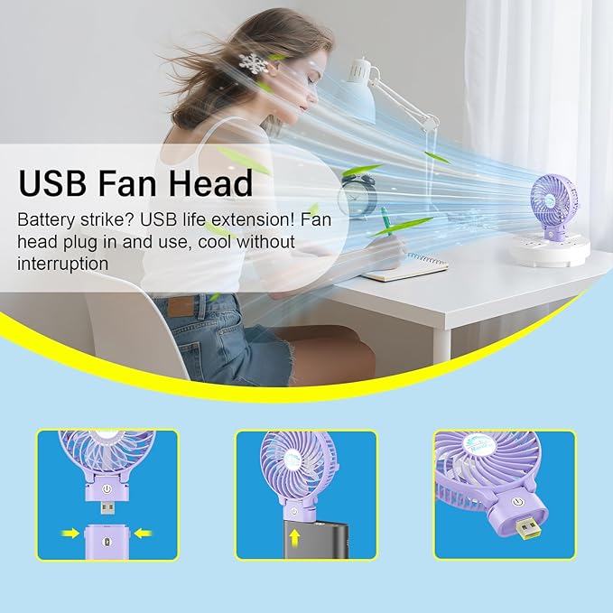 HandFan 10400mAh Personal Handheld Fan, 40Hrs Long-Lasted Hand Fan Rechargeable, Mini Cooling Fans Foldable, Heavy Duty Battery Fans Portable for Travel Beach Concerts Cruise Makeup(Purple)