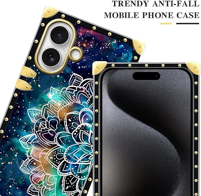 for iPhone 17 Case Luxury Golden Decoration for Girl Women Soft TPU Shockproof Protective Hard PC Back for iPhone 17 Crazy Pattern Starry Sky Colourful Mandala