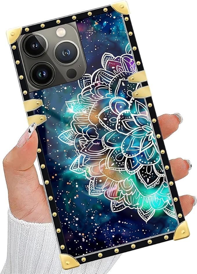 Compatible with iPhone 15 Pro Max Case, Starry Sky Colourful Mandala Luxury Golden Decoration for Girl Women Soft TPU Shockproof Protective Hard PC Back for iPhone 15 Pro Max