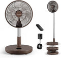 TriPole Foldable Standing Fan 12" Portable Rechargeable Battery Pedestal Fan with Remote, Timer Setting, Height Adjustable, for Home Office, 6 Speed, 12000mAh (Coffee)