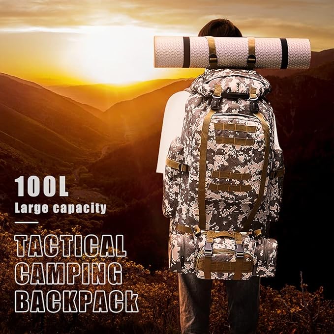 100L Camping Hiking Backpack,Molle military Tactical rucksack backpack,Waterproof Lightweight Hiking Backpack