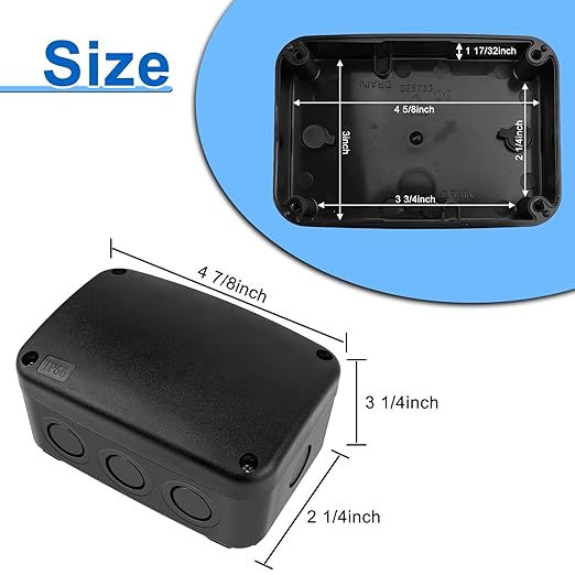 Weatherproof Junction Box,Nineleaf IP66 Waterproof Electrical Project Boxes PVC/ABS Plastic Enclosure Box CCTV Watertight 4.9 x 3.3 x 2.3 inch,Black,with 4PK 20mm Cable Gland