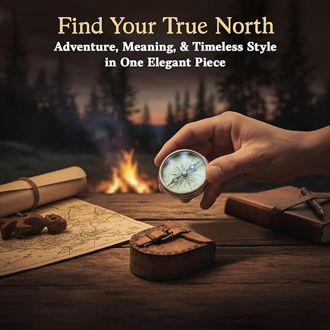 Wind & Weather Antiqued Brass Poem Compass with Leather Case