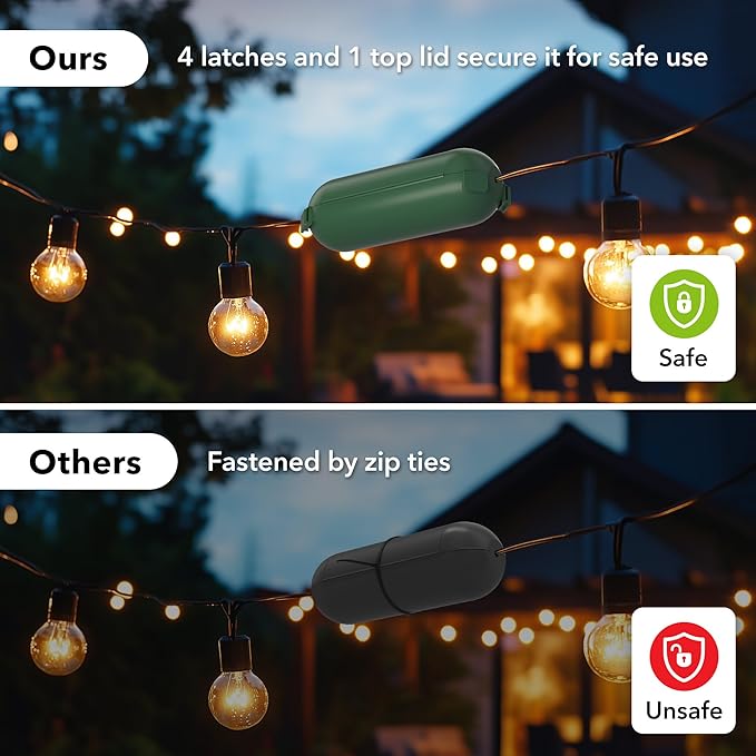 BN-LINK Outdoor Extension Cord Safety Cover, Cord Connector Protector Waterproof with 4 Latches, Plug Cover for Holiday String Lights & Tools, Green, 1 Pack