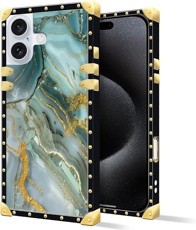 Compatible with iPhone 16 Plus Case, Golden Texture Marble Veining Luxury Golden Decoration for Girl Women Soft TPU Shockproof Protective Hard PC Back for iPhone 16 Plus
