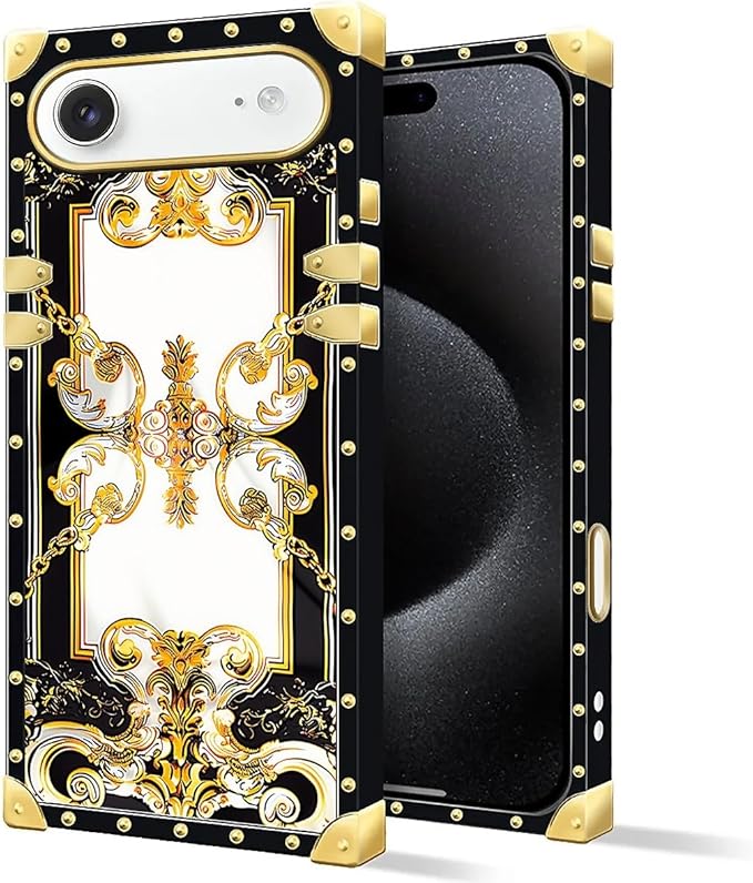 for iPhone 17 Air Case Luxury Golden Decoration for Girl Women Soft TPU Shockproof Protective Hard PC Back for iPhone 17 Air Crazy Pattern Gold Grain Flowers