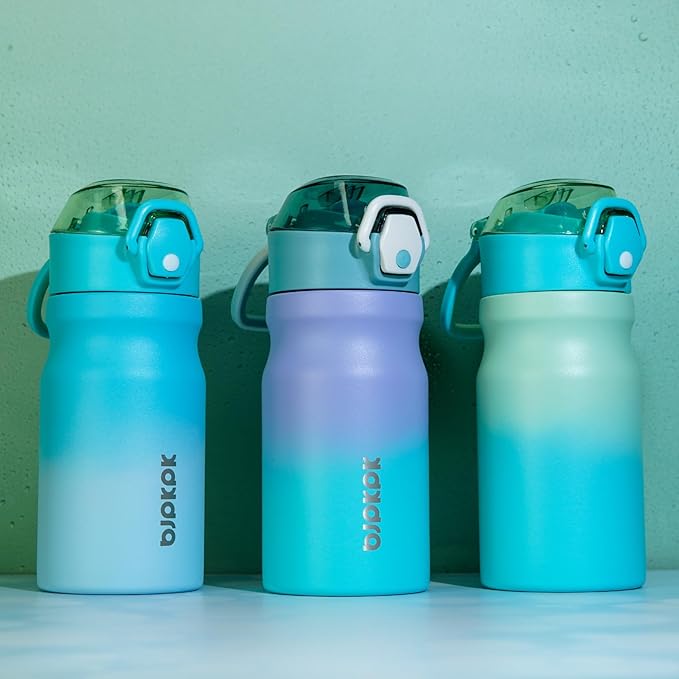 BJPKPK 14oz Insulated Water Bottle with Straw Stainless Steel Double Wall Water Bottles BPA Free Leak Proof Thermal Flask with Lockable Flip Lid,Lavender Green