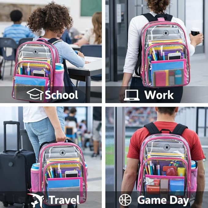 K-Cliffs Large Transparent Backpack Clear Heavy Duty School Bag Durable Student Bookbag See Through Vinyl Daypack Workbag