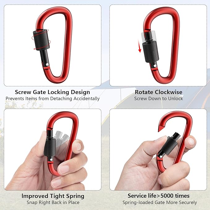 sprookber 3" Locking Carabiners | Keychain Carbineers D Ring Key Clip Spring Snap Hook for Multi-Usage | Set of 8
