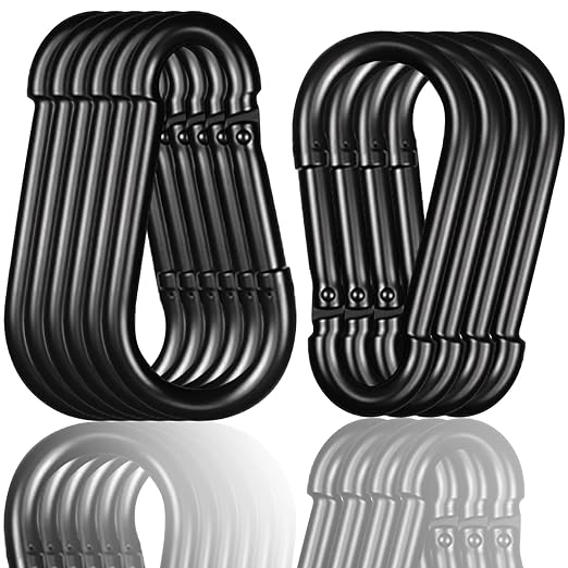 Black Carabiner, Heavy Duty Galvanized Steel Spring Snap Hook Carabiner Clips with 1000LBS Holding Capacity, Ideal for Outdoor, Hammock, Swing and Travel (10PCS M12 4.7Inch)