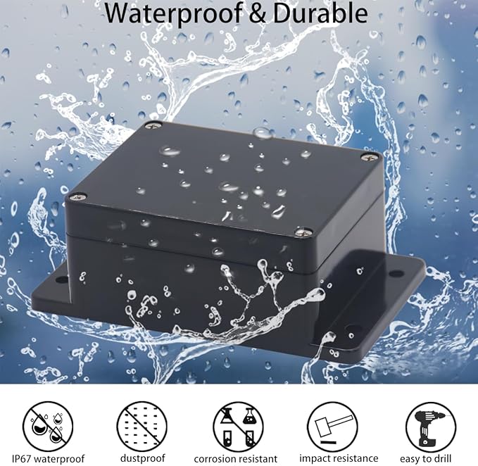Project Box ABS Black Electrical Boxes IP65 Outdoor Waterproof Box Electronic Junction Box Fixed Ear Power Enclosure with Cable Glands for DIY Project 7.87 x 4.72 x 2.95 inch (200x120x75mm)