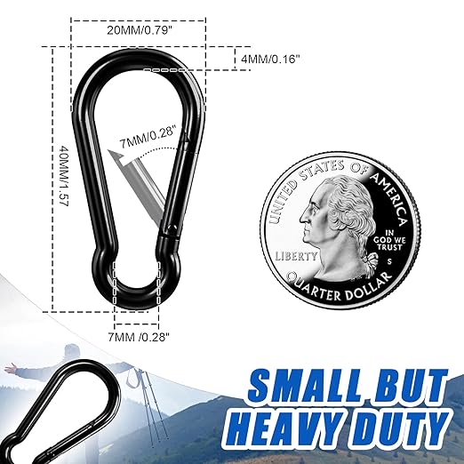 Small Carabiner Clip Hook, 1.57 inch 15 pcs Black Heavy Duty Spring Snap Hook Key Chain, Carabiners Clips for Outdoor Camping, Swing Set, Hammock, Hiking Travel, Fishing, Quick Link Keychain