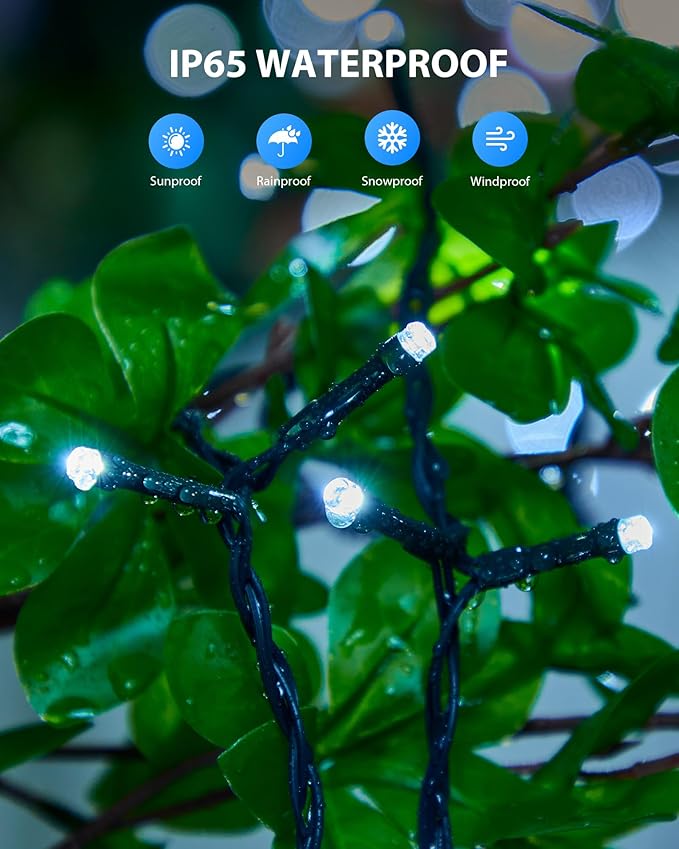 Brightown Solar Outdoor String Lights - 50 FT 120 LED Solar String Lights for Outside with 8 Lighting Modes, IP65 Waterproof Solar Outdoor Lights, Suitable for Tree Party Decor, Pure White